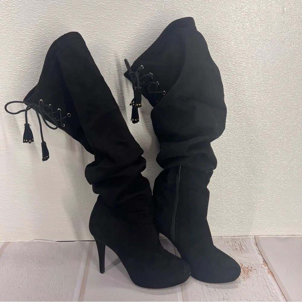 Thalia Sodi Brisa Women Gray Knee‎ High Boot, Black, Size 7